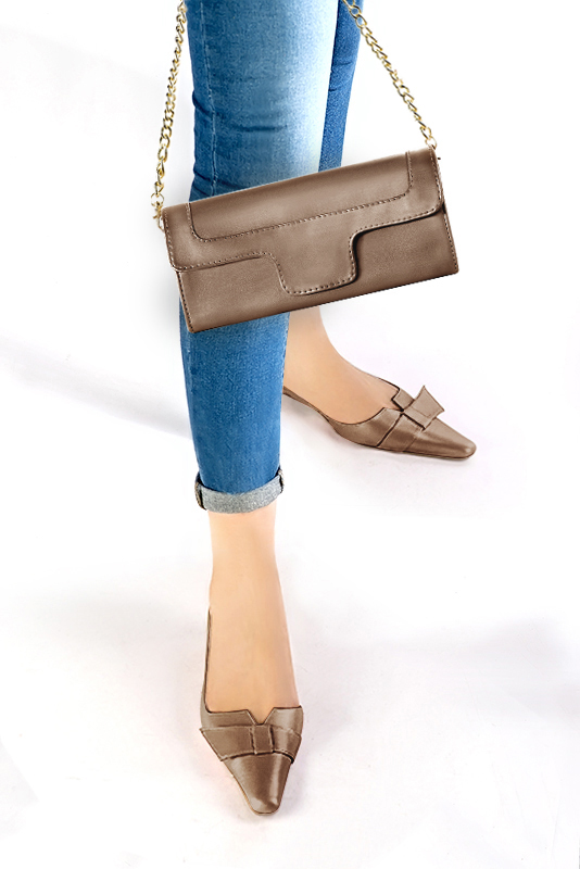 Dress clutch for wedding and parties in copper leather - Worn view
